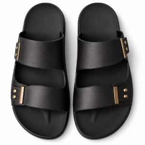 Black leather double-strap sandals