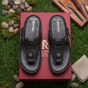 The Royal Cobbler Collection - Men's Handcrafted Genuine Leather Kolhapuri Chappal, Black, Code: B-1450
