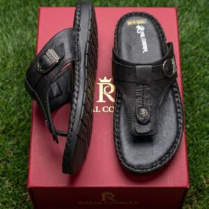 The Royal Cobbler Collection - Men's Handcrafted Genuine Leather Kolhapuri Chappal, Black, Code: B-1450
